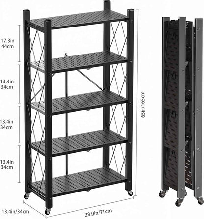 Étagères de rangement en métal robustes à 5 niveaux avec roues et pliable