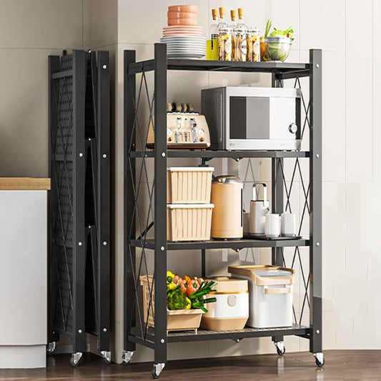 Étagères de rangement en métal robustes à 5 niveaux avec roues et pliable
