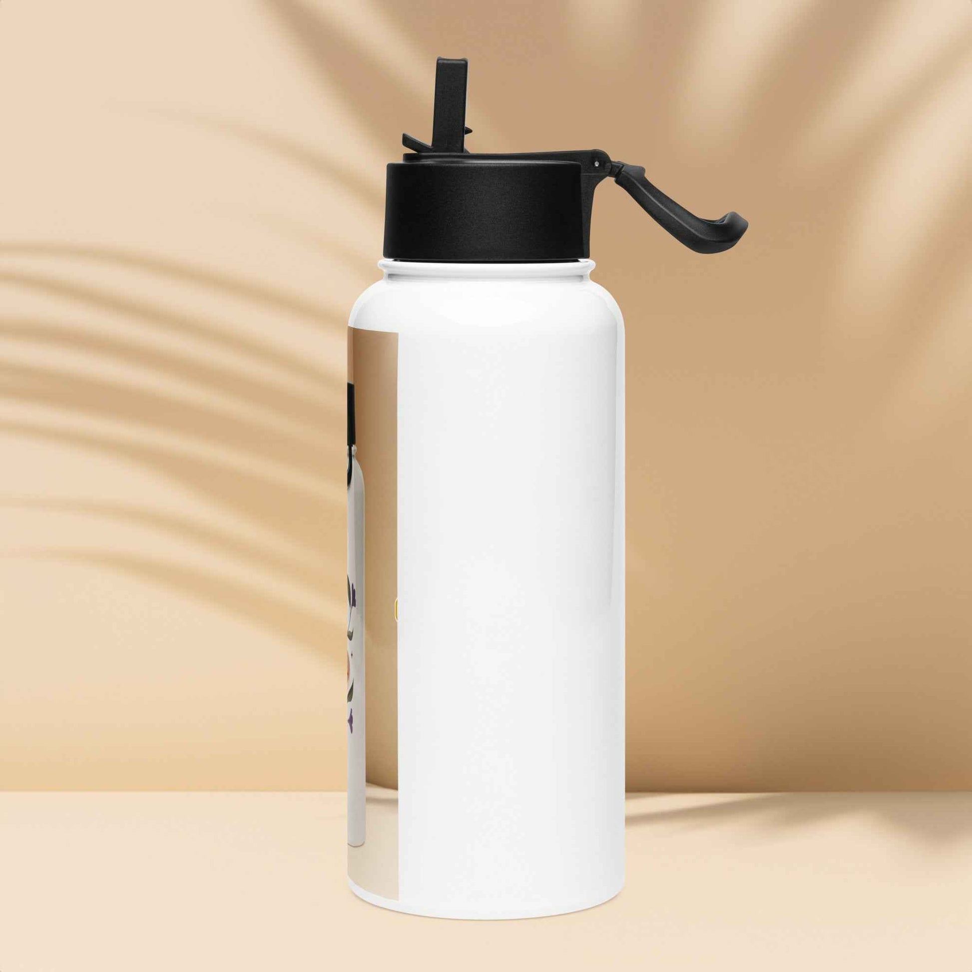 Stainless steel water bottle with a straw lid
